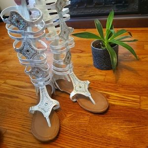 Liliana Tall Gladiator Sandals Distressed Silver